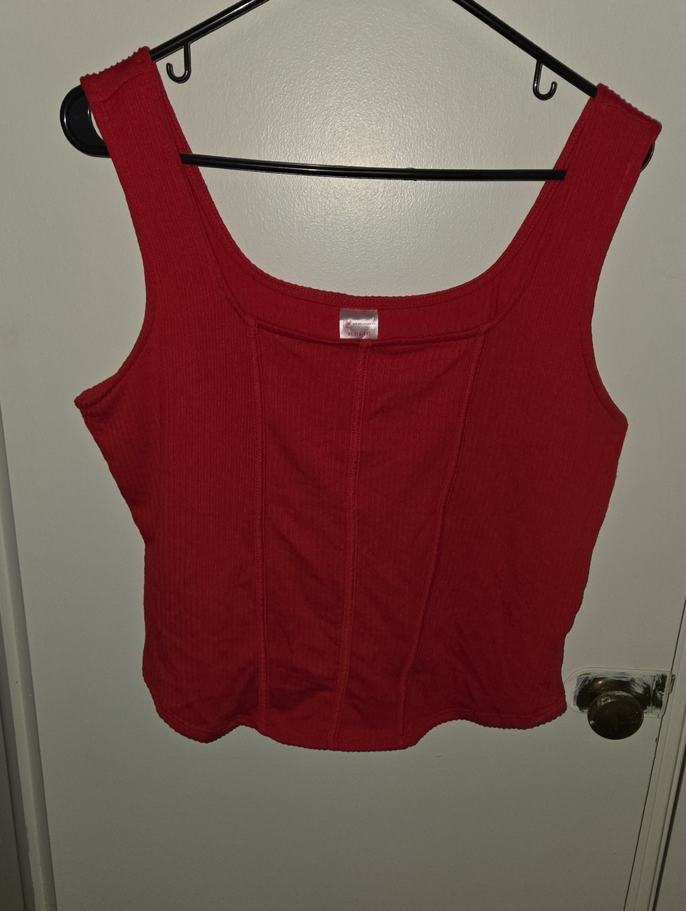 No Boundaries Red Ribbed Square Neck Tank